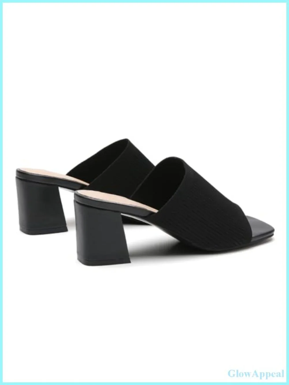 Women's Square Toe Block Heel Mules Sandals Slip On Knit